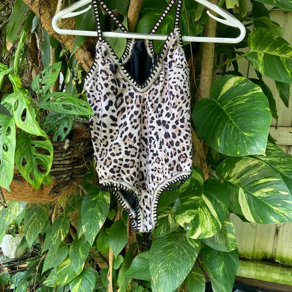 Capittana one piece crochet leopard print swimsuit